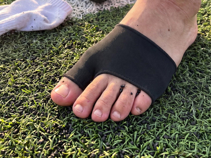 Step 1: sliding the sleeve onto a bare foot