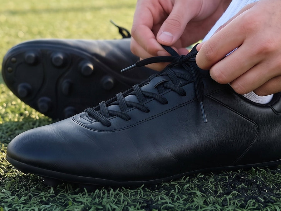 Step 3: slipping the foot into a soccer cleat