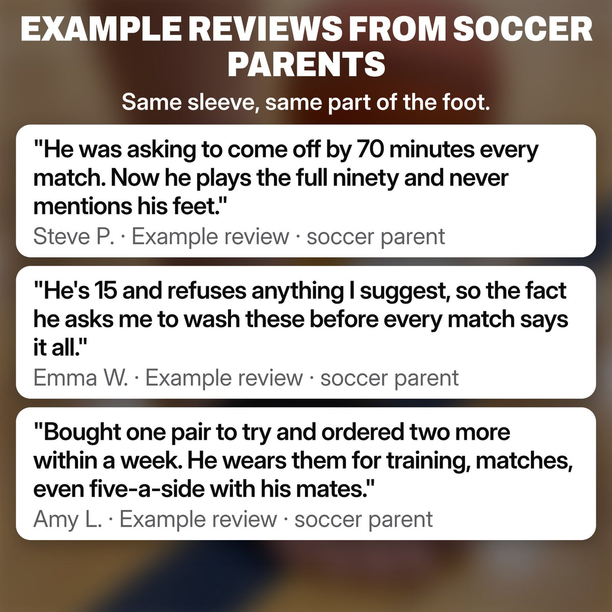 Three example reviews from soccer parents