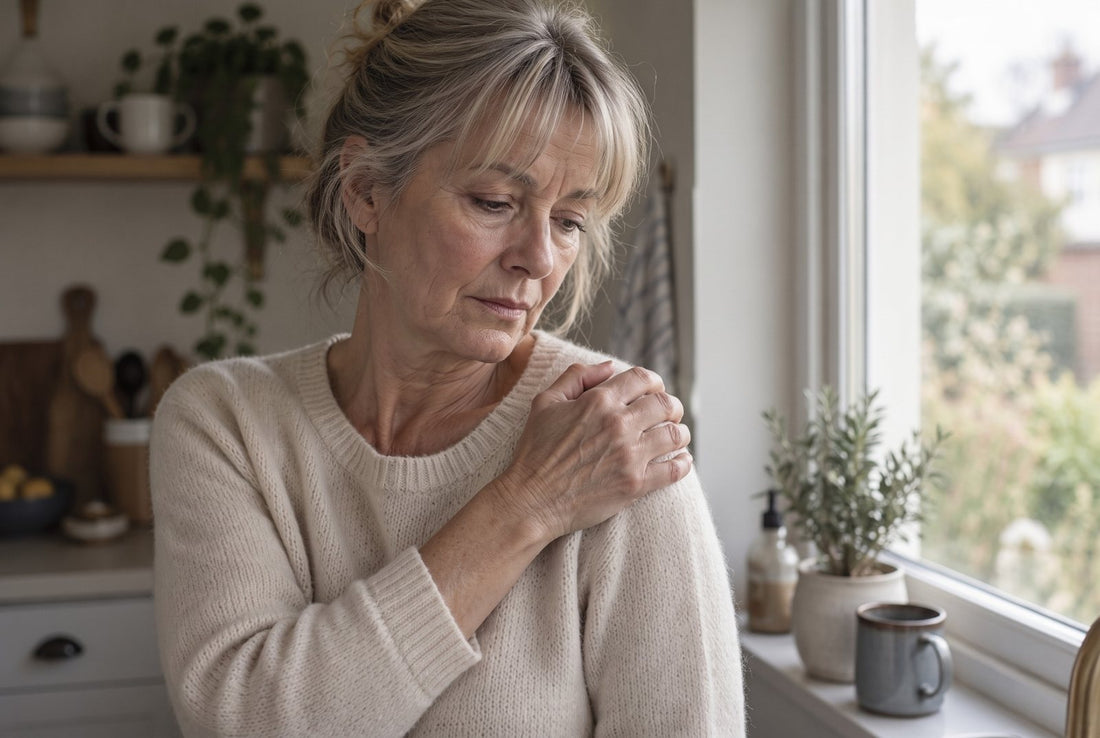 Holding a painful shoulder at home