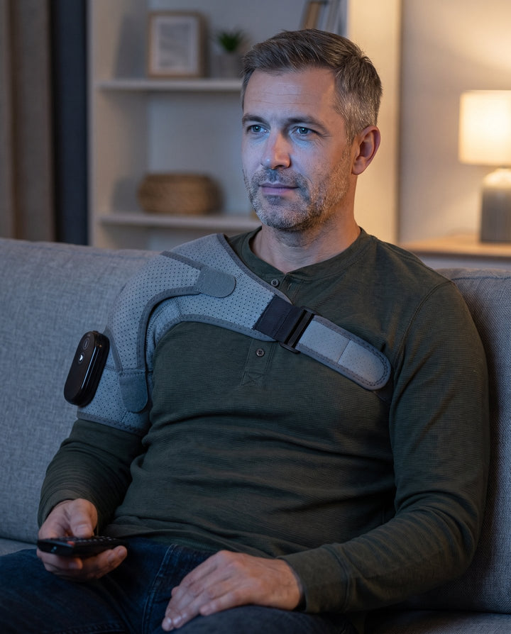 Example photo: man on the sofa with the remote, wrap on