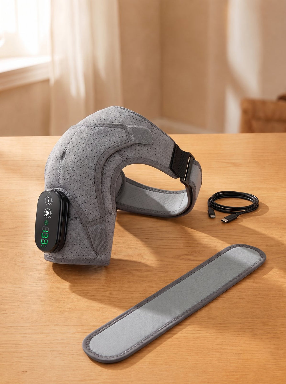 What's in the box: the Olyra Shoulder Wrap, its extension strap and USB-C cable