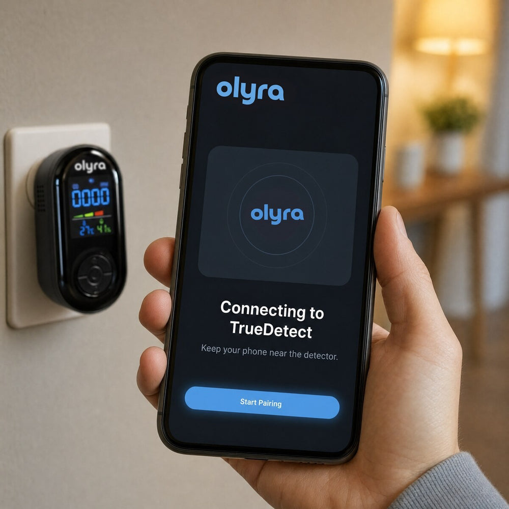 The companion app showing a TrueDetect detector paired and online.